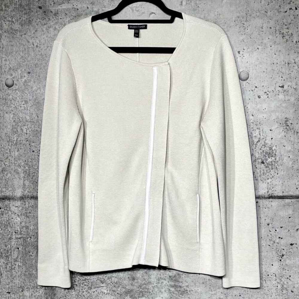 Eileen Fisher Silk Cotton Blend Cream Blazer Cardigan